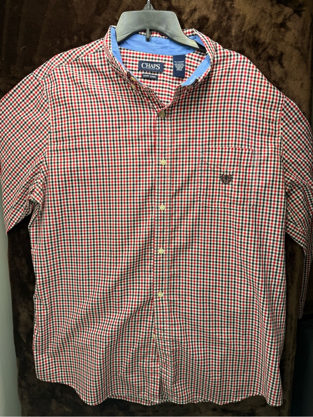 Chaps Men’s Red, White and Navy Micro-Check Button-Down Shirt